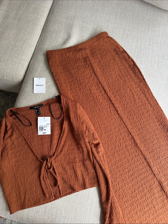 Forever 21 Pants - Forever 21 Rust Textured Midi Skirt And Long Sleeve